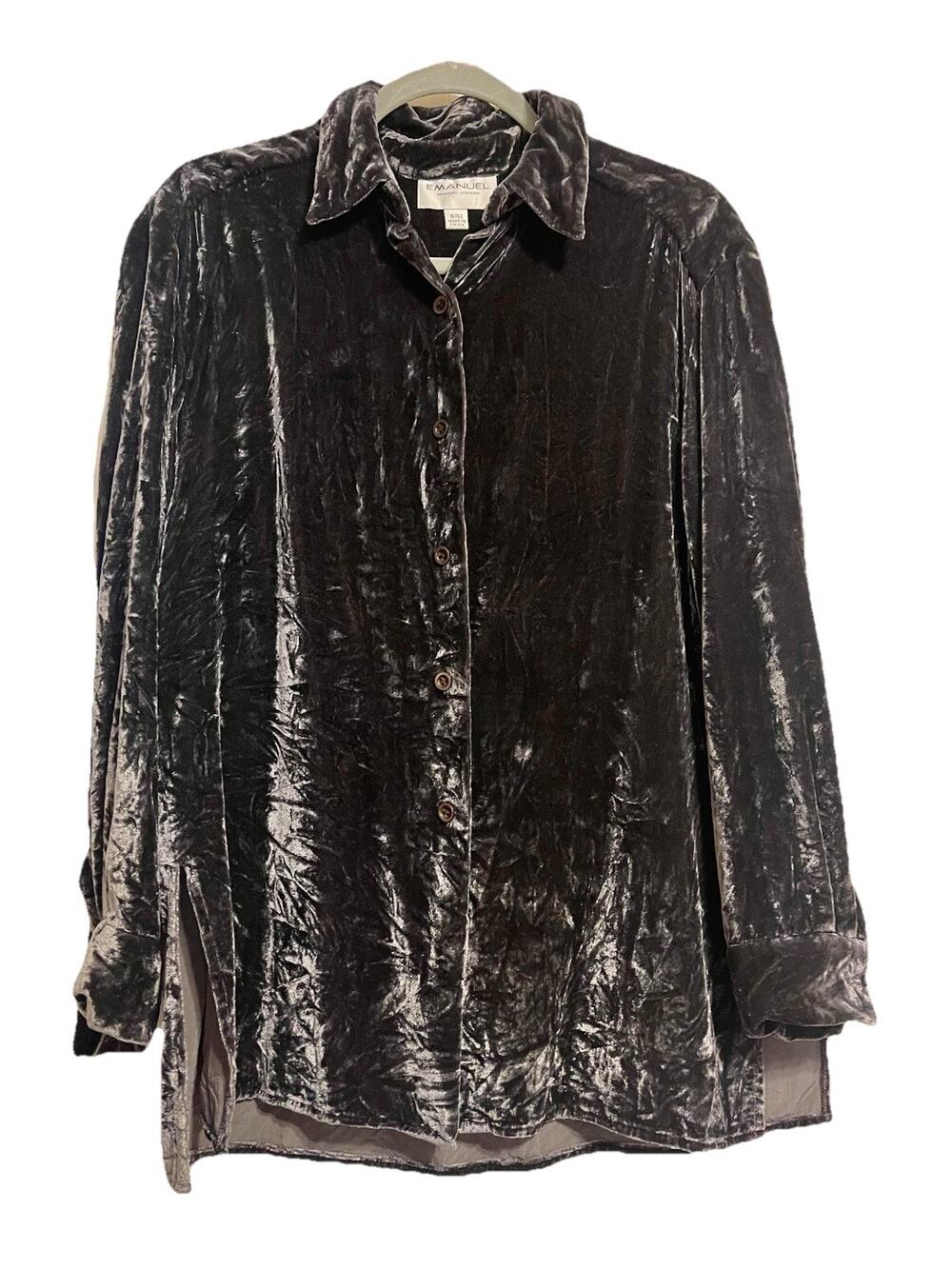 VTG Emanuel Ungaro Flowy Crushed Velvet Silk Blend Button Down Shirt Top 8